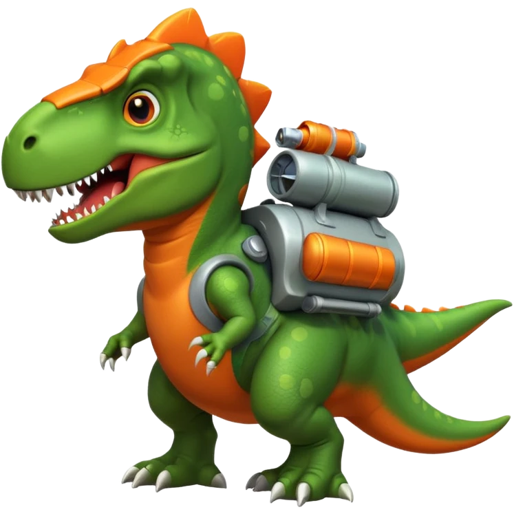 rocket-propelled dinosaur portrait, head and shoulders only, cute T-rex face, rocket pack visible behind shoulders, glowing thrusters, 3D cartoon, mobile game icon style, clean background, no text, no watermark emoji