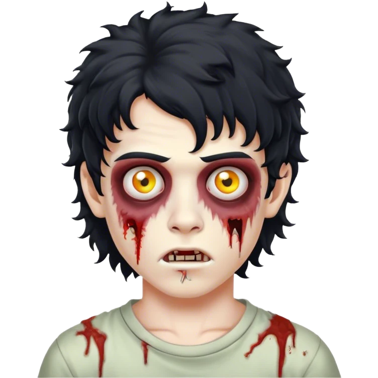 boy zombie with black curly hair mullet emoji