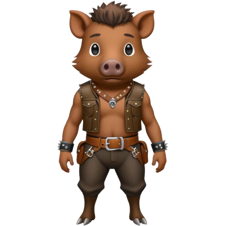 wild boar, punk hair, full body, stading, belt emoji