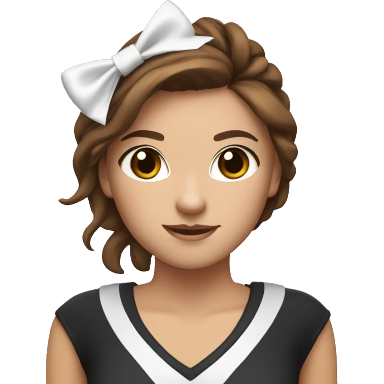 cheerleader with brown hair, hazel eyes with a white bow emoji