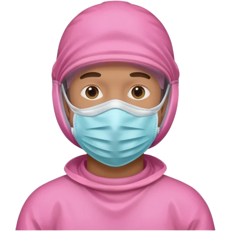 man in pink protection clothes with full-faced pink mask covered whole face emoji