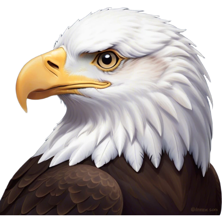 Meme-Worthy Cute Sleeping American Eagle Portrait Emoji, Head resting peacefully with a contented smile, showcasing a broad, stately form with eyes gently closed in serene slumber and a striking contrast of white head and dark body, Simplified yet adorably endearing features, highly detailed, glowing with a soft, drowsy majestic light, high shine, relaxed and utterly lovable, stylized with an air of playful laziness, soft glowing outline, capturing the essence of a sleeping American eagle that feels destined to become the next viral icon of adorable rest! emoji