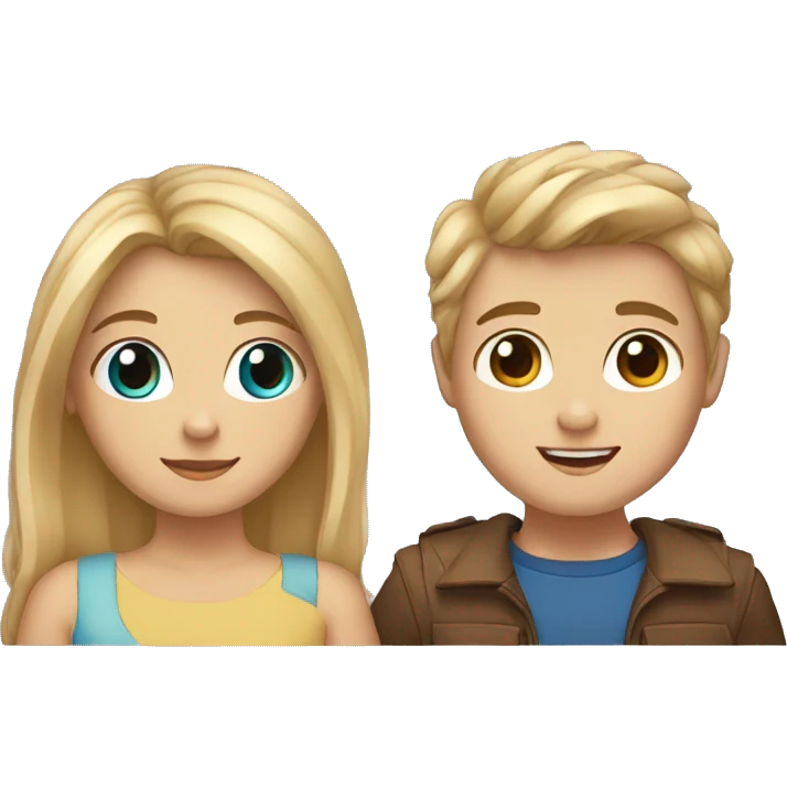 blonde girl with tan skin and blue eyes holding hands with boy with brown hair and hazel eyes emoji