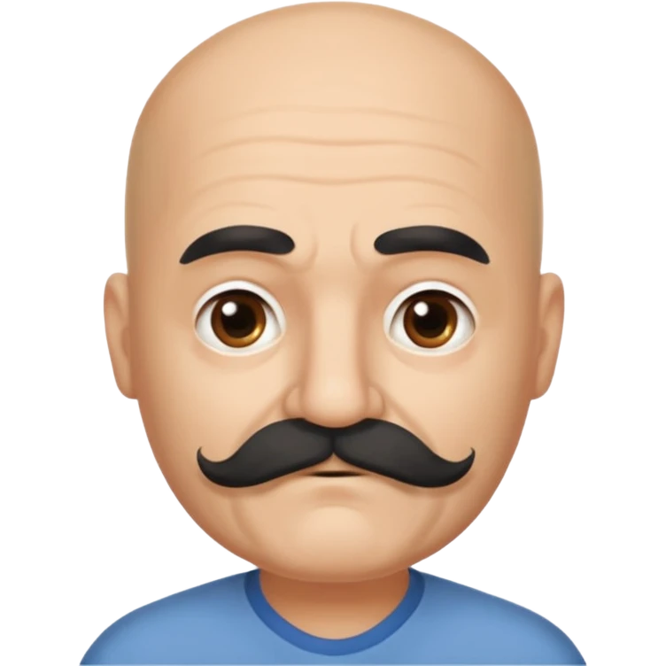 61 years old. Bald with dark hair on the sides. black thick moustache. White beard. saying sorry. where is the white beard emoji