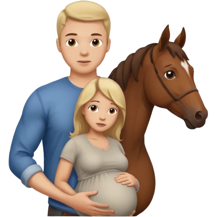 pregnant man in casual wear near horse emoji