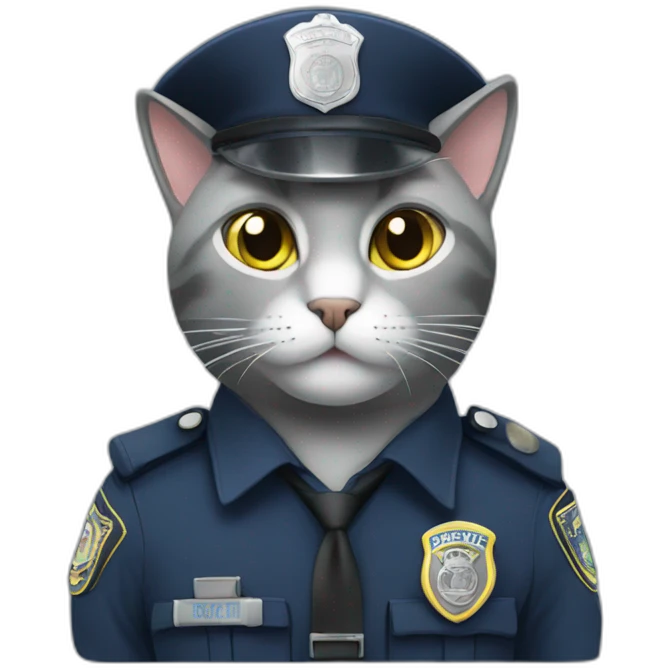 grey cat in a police uniform in a police car emoji