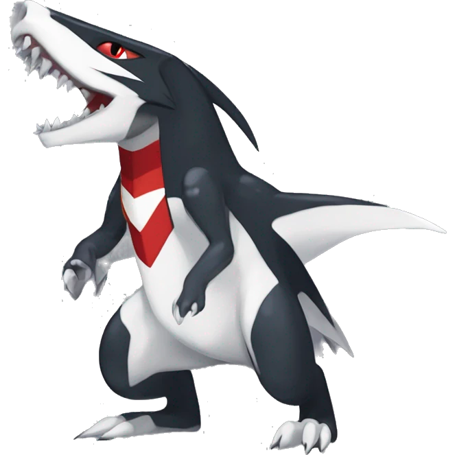 Black Cool Edgy Anthro Sharpedo-Sergal-Garchomp-Fakémon  with White and Red Edgy markings emoji