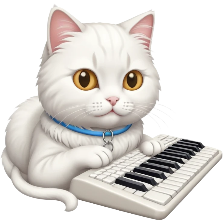 кот с белой шерстью за клавиатурой emoji