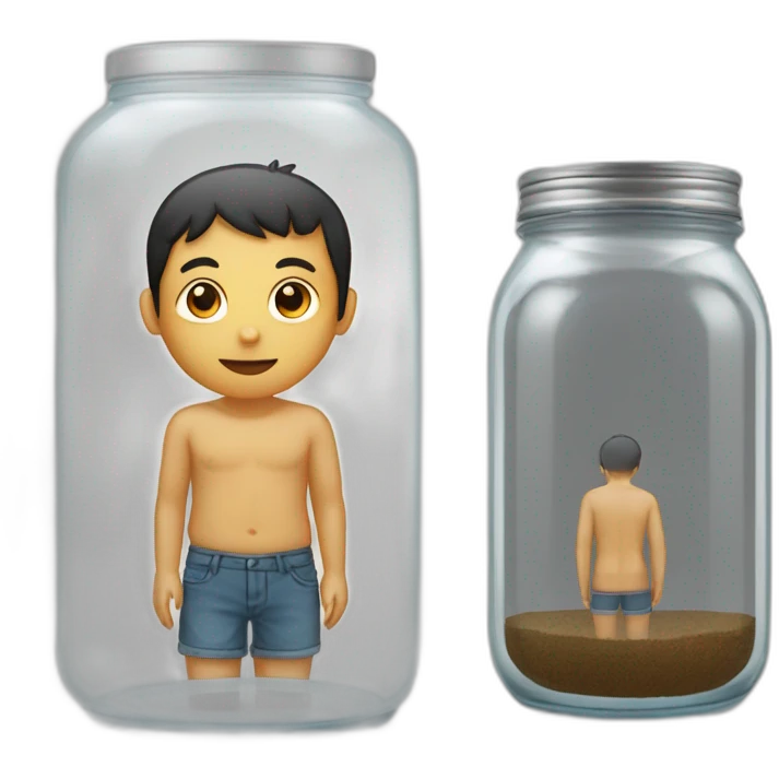 human ankles standing on the floor with an empty transparent jar between them,outside,to the left and to the right,front view emoji