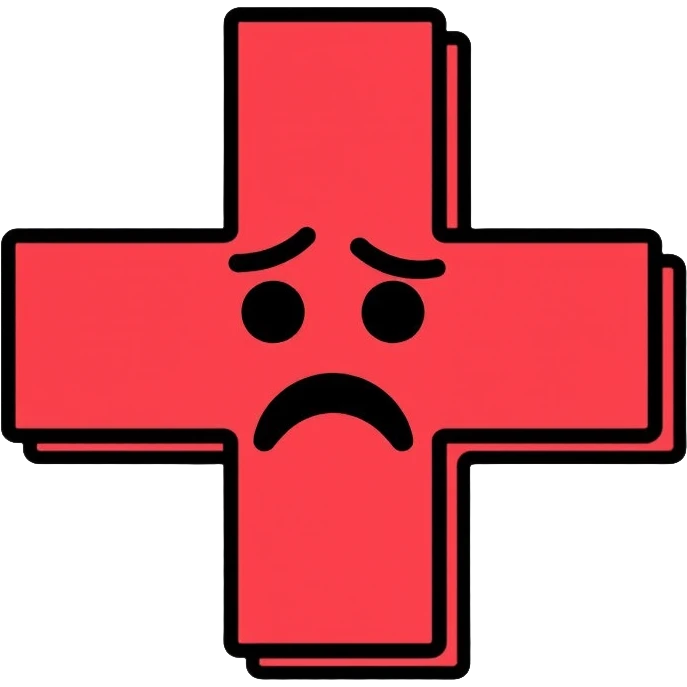 Red Cross medical symbol with negative vibes, sad face emoji