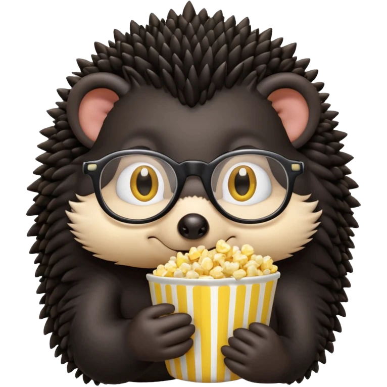 black hedgehog with glasses eating pop corn emoji