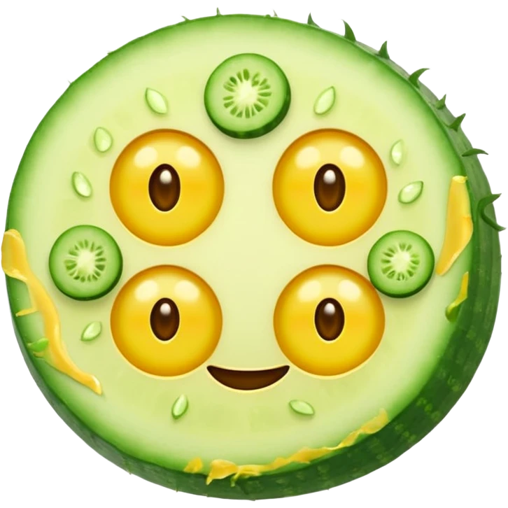 a standard emoji with a cucumber slice on each eye emoji