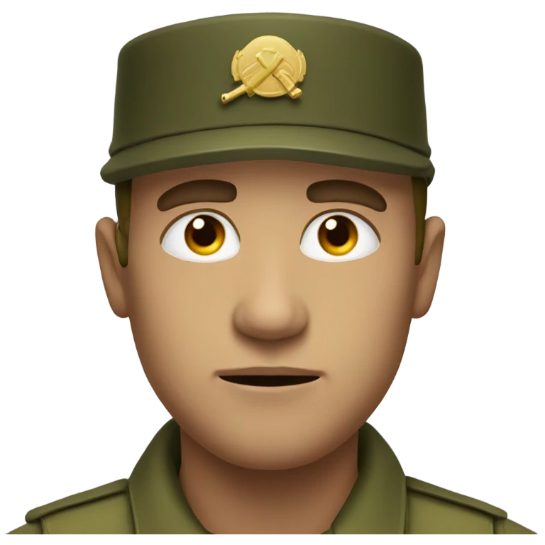 man staring intensely at camera while wearing an army suit emoji