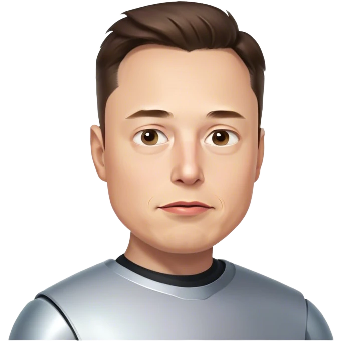 A photorealistic emoji-style illustration of Elon Musk's head, no neck, slightly turned to the right with a concerned expression. Highly detailed, with realistic skin, hair, and lighting. Transparent background. emoji