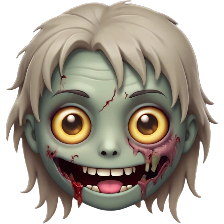 Cinematic Cute Zombie Portrait Emoji, with a delightfully quirky, slightly disheveled face in muted ashen hues, featuring quirky bright eyes and a playful, stitched-together smile, simplified yet irresistibly charming, highly detailed with a soft glowing outline that captures the adorable, offbeat spirit of a zombie who’s more cute than creepy! emoji