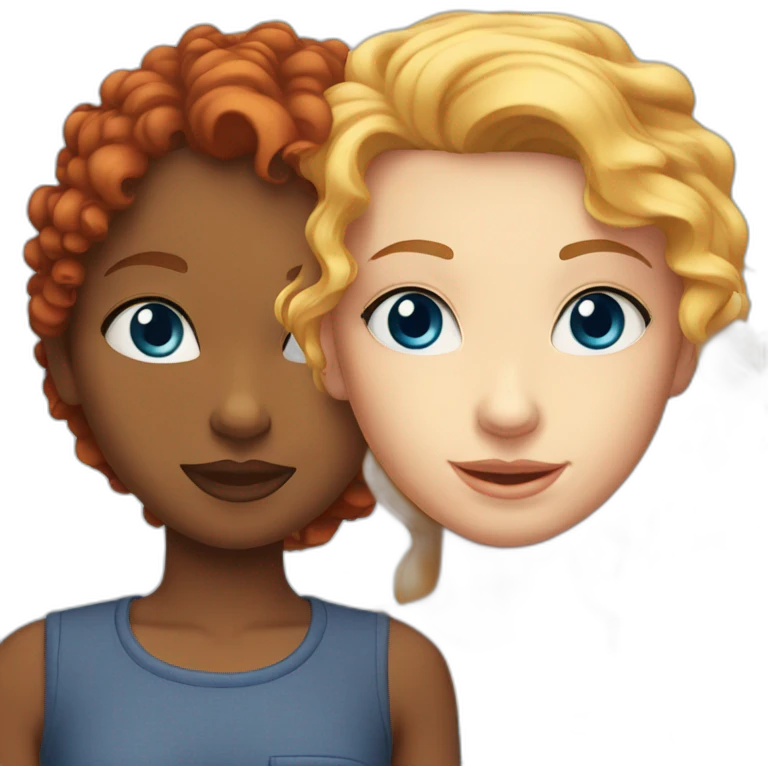 red-haired curly girl next to a blonde girl with blue eyes emoji
