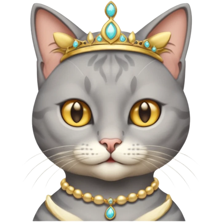 gray cat with gold jewerly on head, half body emoji