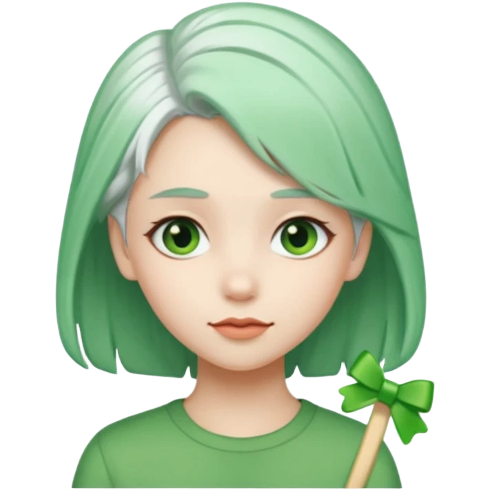 girl with green hair clip, white hair emoji
