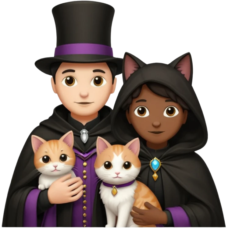 magician couple and their pet cat emoji