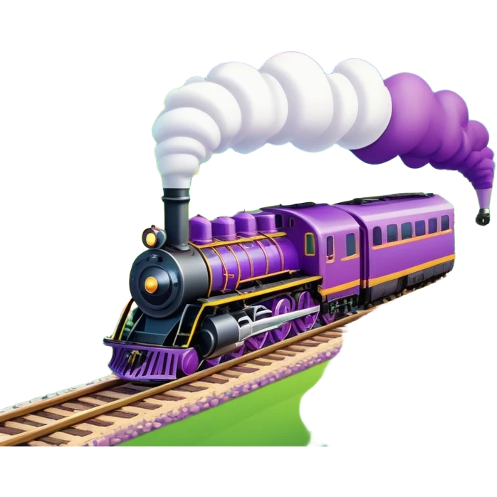 An icon showcasing a detailed train engine on a track, moving through a vibrant, colorful landscape. The design includes lush fields, rolling hills, and distant mountains, representing the expansive world of train management in Railway Empire. Transparent background emoji