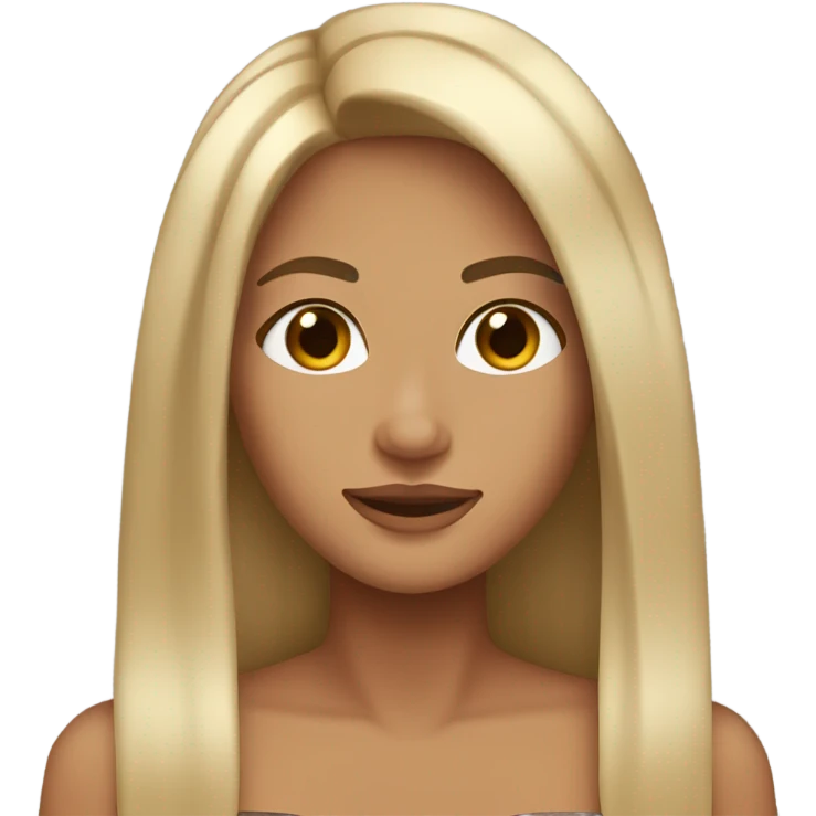Brunette with blonde highlights and straight hair and brown eyes and tanned skin emoji