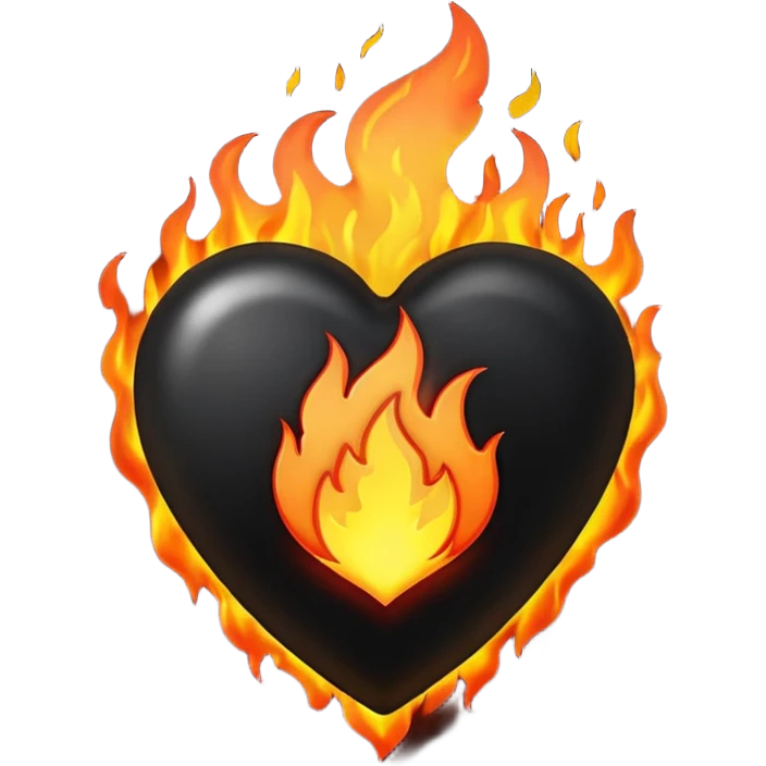 The heart is black and there is fire around emoji