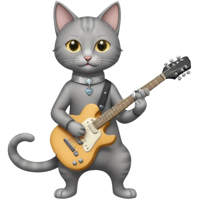 thin grey cat play guitar, long full body emoji