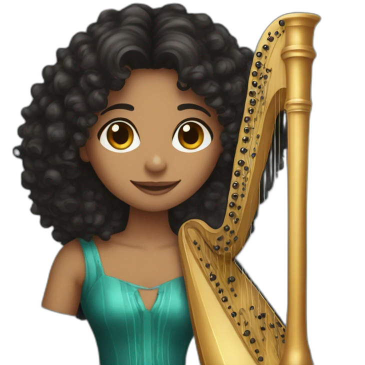 Dark curly hair harpist emoji