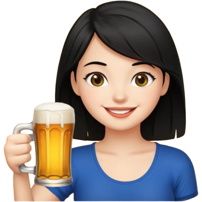 black haired girl drinking beer emoji
