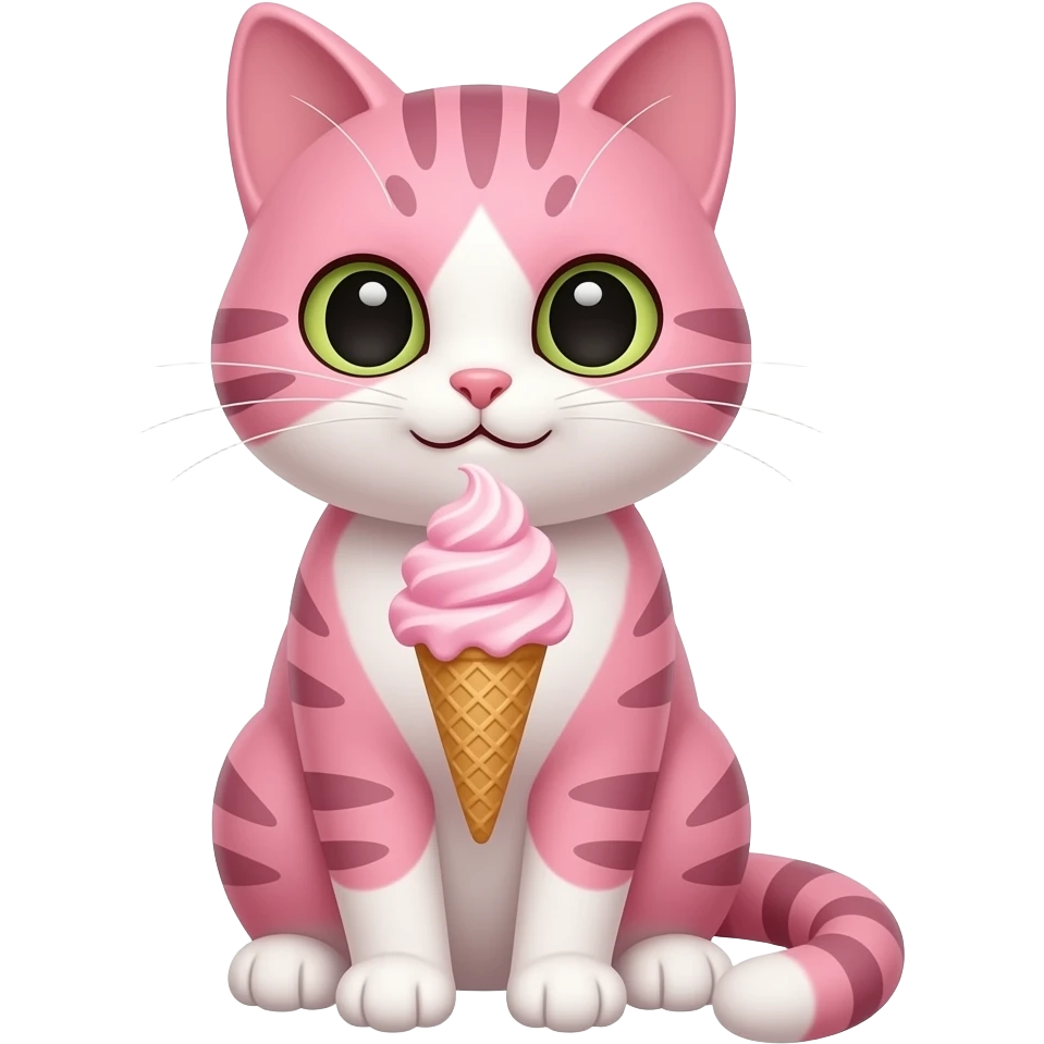 sitting pose front view pink cat hold ice cream emoji