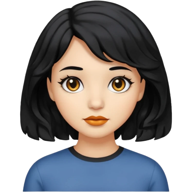 chica con pelo  negro y media melena ondulada y ojos negros emoji