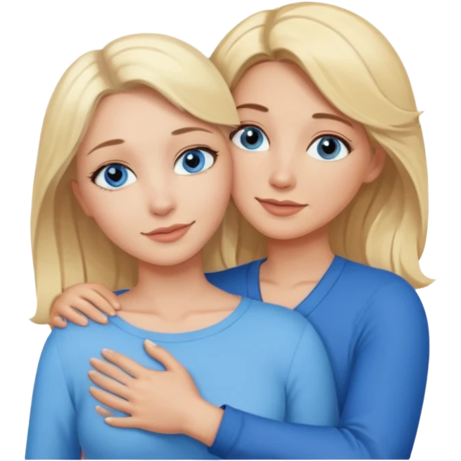 Sexy blue-eyed young woman with blonde hair hugs a middle-aged brown-eyed blonde woman emoji