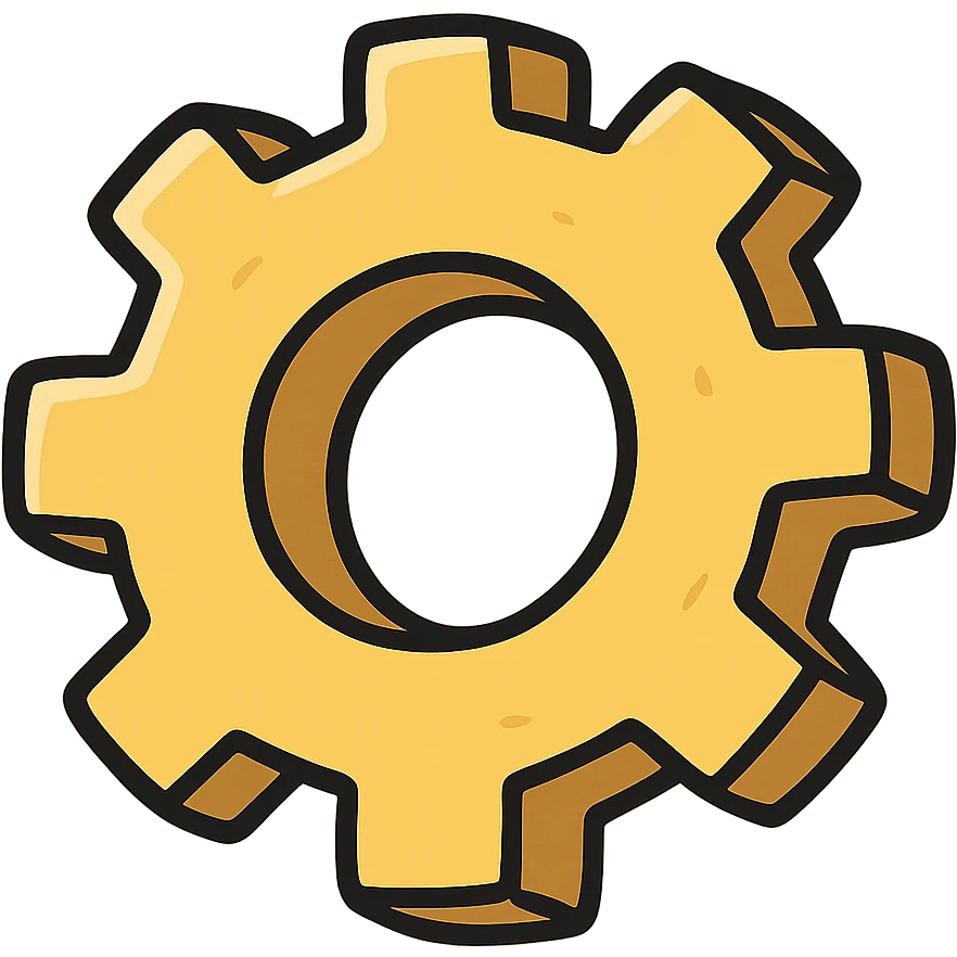 yellow cog wheel cartoon style bold lines emoji