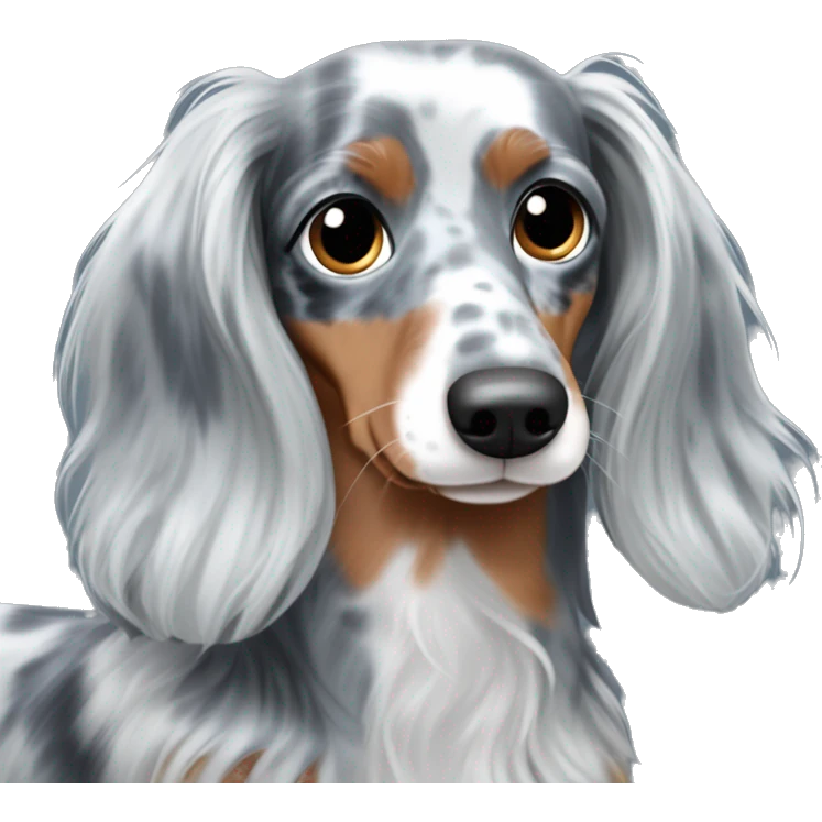 long haired dapple blue merle dachshund with one eye blue and one eye brown emoji