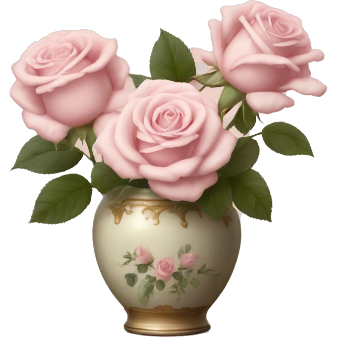 Pale pink roses in vintage vase emoji