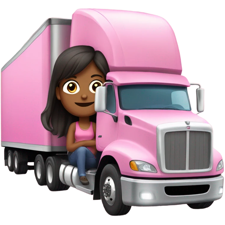 A girl driving a Pink semi trailer truck emoji