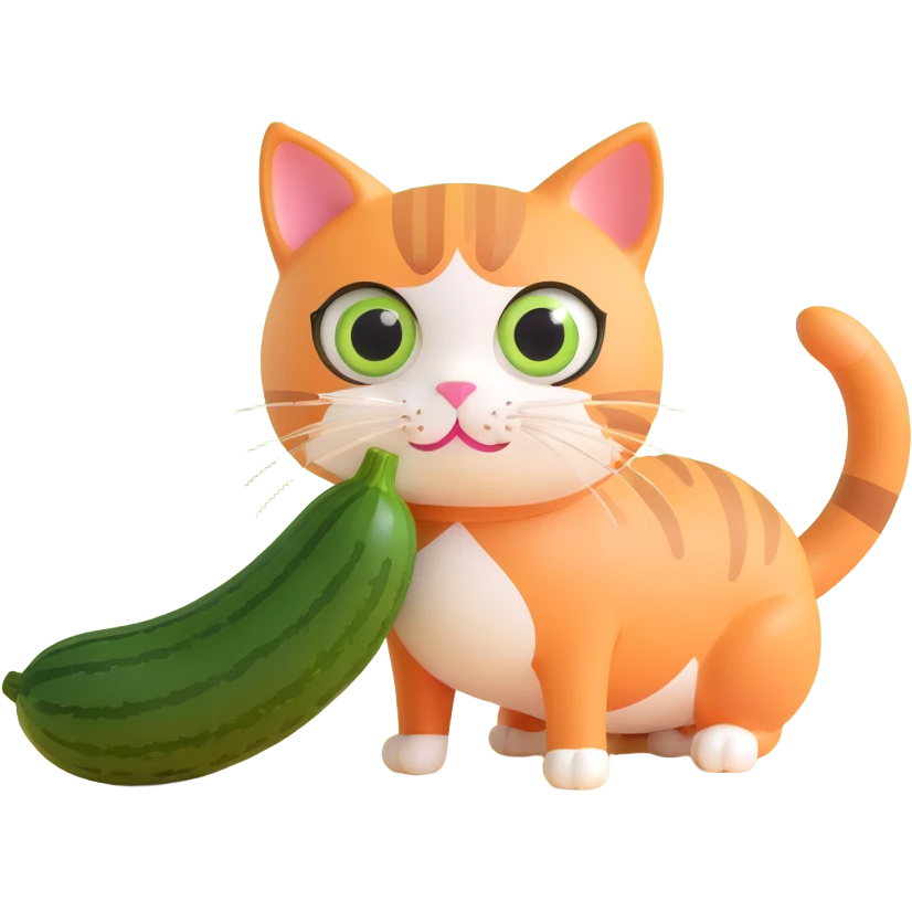 a scared cat with a cucumber next to it emoji