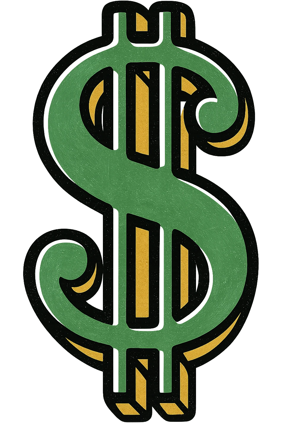 dollar sign, classic look, green gold and white color scheme, elegant lines, decorative details emoji
