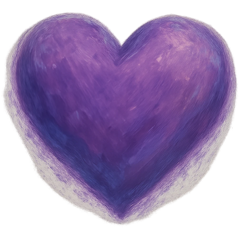 purple heart, painterly, ghibli style, no text emoji