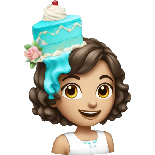 Brunette girl with highlights of cyan with cake emoji