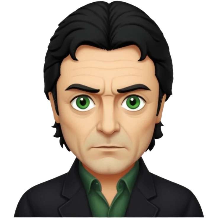 Ian McShane with green eyes, black hair emoji