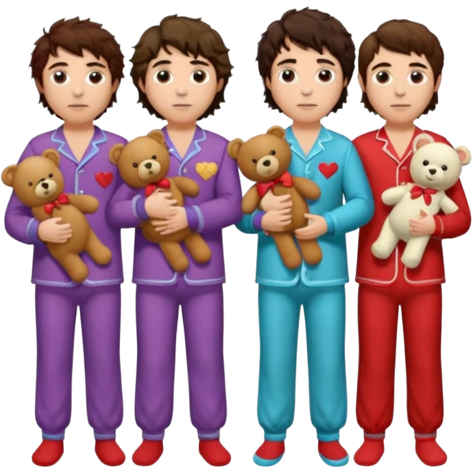 the four members of the band greta van fleet wearing pajamas and holding teddy bears emoji