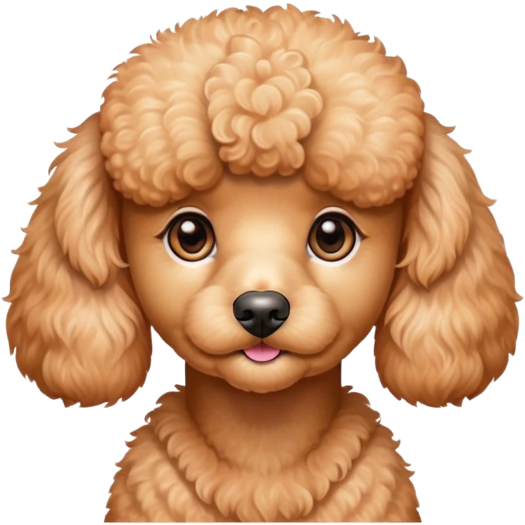 Cinematic Cute Apricot Poodle Portrait Emoji, Head tilted playfully and inquisitively, showcasing a bouncy, curly apricot Fur with a luminous sheen, round, sparkling warm eyes filled with curiosity, Simplified yet irresistibly adorable features, highly detailed, glowing with a warm, friendly glow, high shine, affectionate and lively, stylized with a touch of whimsy, bright and endearing, soft glowing outline, capturing the essence of a mischievous yet loving companion, so playful it feels like it could bounce out of the screen and into your arms! emoji