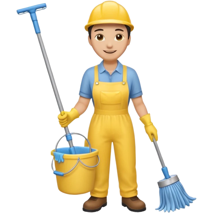Custodian with yellow rubber gloves, mop emoji