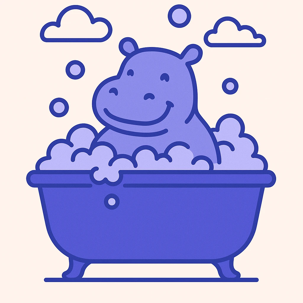 happy hippo with bubbles in bathtub emoji