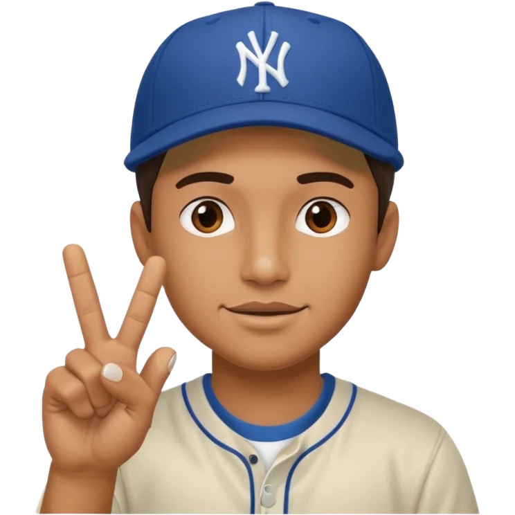 Cool hip guy with NY baseball cap doing a peace sign with his fingers emoji