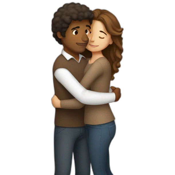 Brown man and white brown hair woman hugging emoji