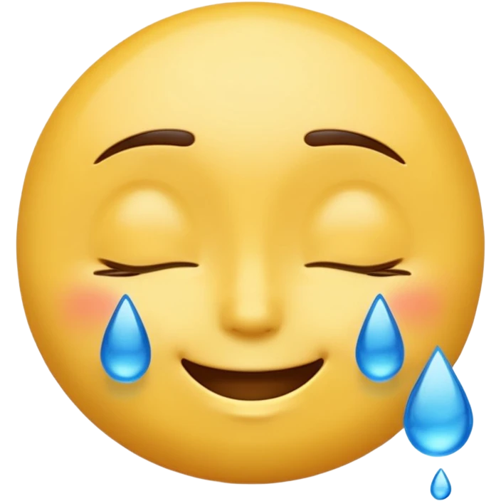Yellow round emoji with closed eyes and a gentle smile—two wide, bright blue tears flow from under each eye. Glossy, 3D emoji style. emoji