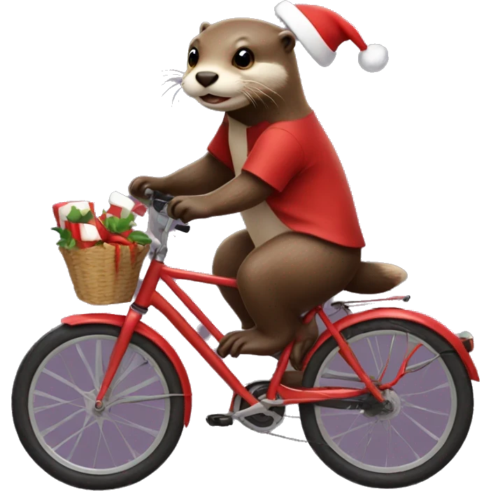 An Otter on a bike, dressed as Santa emoji
