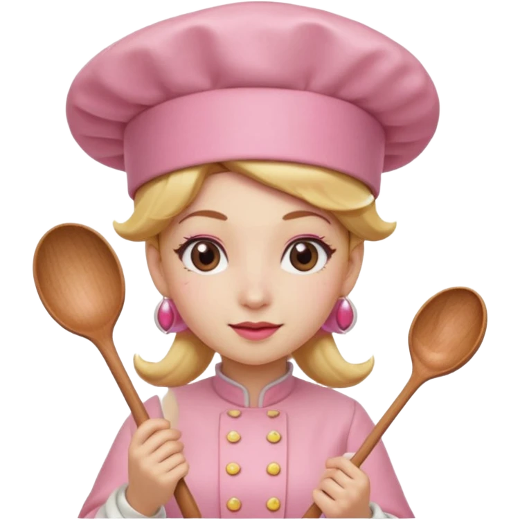 Pink chef hat princess peach with a hand and spoon emoji